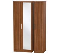 Trent Tall Triple Mirrored Wardrobe In Noche Walnut (Ready Assembled)