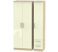 Trent Tall Triple Side Drawer Wardrobe In Cream & Bardolino Oak (Ready Assembled)