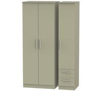 Trent Tall Triple Side Drawer Wardrobe In Mushroom Gloss & Mushroom Matt (Ready Assembled)