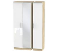 Welcome Furniture Ready Assembled Contrast Triple Mirror Wardrobe In White Gloss & Bardolino Oak