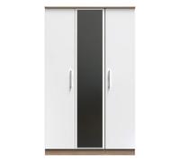 Trent Triple Mirrored Wardrobe In White Gloss & Bardolino Oak (Ready Assembled)