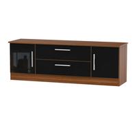 Trent Wide 2 Door 2 Drawer Tv Unit In Black & Noche Walnut (Ready Assembled)