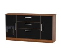 Trent Wide 2 Door 3 Drawer Sideboard In Black & Noche Walnut (Ready Assembled)