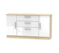 Trent Wide 2 Door 3 Drawer Sideboard In White Gloss & Bardolino Oak (Ready Assembled)