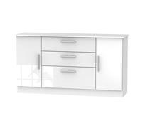 Trent Wide 2 Door 3 Drawer Sideboard In White Gloss & White Matt (Ready Assembled)