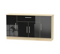 Trent Wide 4 Door 1 Drawer Sideboard In Black Gloss & Black Matt (Ready Assembled)