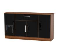 Trent Wide 4 Door 1 Drawer Sideboard In Black & Noche Walnut (Ready Assembled)