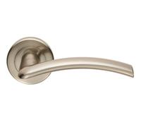 Trenta Lever on Rose Door Handle Set Contemporary Interior Lever Handle with Durable Construction and Round Rose for UK Applications (Satin Nickel, Boxed)