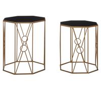 Trento Set of 2 Black Glass End Tables, Copper Finish Metal Frame Side Tables for Living Room Premier Housewares Gold One Size