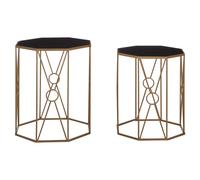 Trento Side Tables - Set of 2 - Black Glass Hexagonal with Gold Metal Base