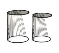 Trento Side Tables - Set of 2 - Glass Round with Black Metal Base