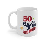 Trenton Gifts 50th Birthday Coffee Mug for Tennis Enthusiast - Funny Gift Ideas for Her & Him - Unique 50th Birthday Mug for Women & Men. 50 and Still Ace-Ing It. 11 Oz.