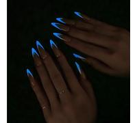 TRENTSNOOK 10pcs French Press on nails Long Pointed False Nails Lady White Edge Glow-in-the-Dark(M)