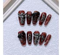 TRENTSNOOK 10PCS Handmade Press on nails Sweet Cool Dark Style Star false nails River Patches Finished Products(XS)