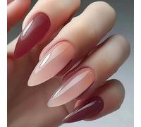 TRENTSNOOK 24pcs Almond Press on nails Cinnamon Simple Gradient Acrylic False Nails with Nail Glue