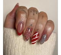 TRENTSNOOK 24pcs Almond Press on nails French Acrylic False Nails,Everyday life, Christmas, Valentine's Day or parties, dances, dates can be any combination of beautiful fingertip ornaments(JP3454)