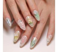 TRENTSNOOK 24pcs Almond Press on nails French Acrylic False Nails,Everyday life, Christmas, Valentine's Day or parties, dances, dates can be any combination of beautiful fingertip ornaments(JP3400)