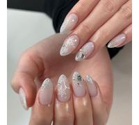 TRENTSNOOK 24pcs Almond Press on nails French Acrylic False Nails,Everyday life, Christmas, Valentine's Day or parties, dances, dates can be any combination of beautiful fingertip ornaments(JP3458)