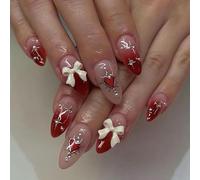 TRENTSNOOK 24pcs Almond Press on nails French Acrylic False Nails,Everyday life, Christmas, Valentine's Day or parties, dances, dates can be any combination of beautiful fingertip ornaments(JP3138)