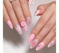 TRENTSNOOK 24pcs Almond Press on nails French Acrylic False Nails,Everyday life, Christmas, Valentine's Day or parties, dances, dates can be any combination of beautiful fingertip ornaments(JP3405)