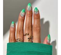 TRENTSNOOK 24PCS Almond Press on nails Simple Green Ripple Acrylic False Nails