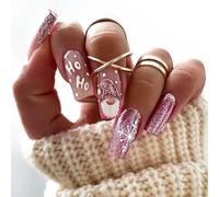 TRENTSNOOK 24pcs christmas press on nails long coffin Red, white, black, green and pink Acrylic False Nails, Christmas parties, dances, dates can be any combination of beautiful fingertip ornaments(XL