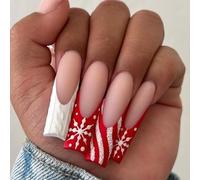 TRENTSNOOK 24pcs christmas press on nails long coffin Red, white, black, green and pink Acrylic False Nails, Christmas parties, dances, dates can be any combination of beautiful fingertip ornaments(XL