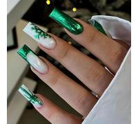 TRENTSNOOK 24pcs christmas press on nails long coffin Red, white, black, green and pink Acrylic False Nails, Christmas parties, dances, dates can be any combination of beautiful fingertip ornaments(XG