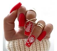 TRENTSNOOK 24pcs christmas press on nails long coffin Red, white, black, green and pink Acrylic False Nails, Christmas parties, dances, dates can be any combination of beautiful fingertip ornaments(XG
