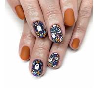 TRENTSNOOK 24pcs Halloween Acrylic Press on nails Cute Spooky Autumn Vibe Color Short False Nails