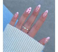 TRENTSNOOK 24pcs Pink ballet Girl fake nails,Press on nails with bows,leopard prints,long coffin, almond or short square Manicure Art(XH-92-65)
