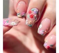 TRENTSNOOK 24pcs Pink ballet Girl fake nails,Press on nails with bows,leopard prints,long coffin, almond or short square Manicure Art(GZ-10-66)