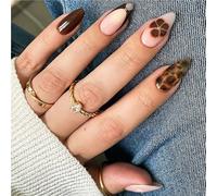 TRENTSNOOK 24pcs Semi-Handmade Fake Nails for Fall and Winter, Brown Leopard Print Press on nails,Everyday life or parties, dates can be any combination of beautiful fingertip ornaments(XL-102-14)