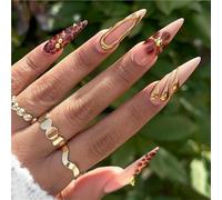 TRENTSNOOK 24pcs Semi-Handmade Fake Nails for Fall and Winter, Brown Leopard Print Press on nails,Everyday life or parties, dates can be any combination of beautiful fingertip ornaments(XL-102-57)