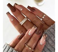 TRENTSNOOK 24pcs Semi-Handmade Fake Nails for Fall and Winter, Brown Leopard Print Press on nails,Everyday life or parties, dates can be any combination of beautiful fingertip ornaments(XA-103-72)