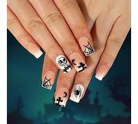 TRENTSNOOK Halloween press-on nails Glossy acrylic nails Halloween style graffiti fake nails Suitable for female girls Set of 24 pieces(Jelly glue)