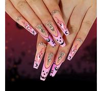TRENTSNOOK Halloween press-on nails Glossy acrylic nails Halloween style graffiti fake nails Suitable for female girls Set of 24 pieces(Jelly glue)