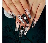 TRENTSNOOK Halloween press-on nails Glossy acrylic nails Halloween style graffiti fake nails Suitable for female girls Set of 24 pieces(Jelly glue)