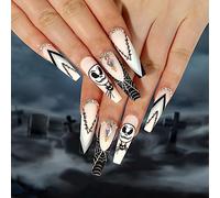 TRENTSNOOK Halloween press-on nails Glossy acrylic nails Halloween style graffiti fake nails Suitable for female girls Set of 24 pieces(Jelly glue)
