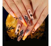 TRENTSNOOK Halloween press-on nails Glossy acrylic nails Halloween style graffiti fake nails Suitable for female girls Set of 24 pieces(Jelly glue)