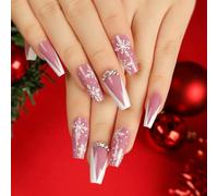 TRENTSNOOK Press On Nails Christmas Collection Long Fake Nails Acrylic Nails For Women Girls Party Nail Art Collection 24PCS(JP2684,Glue type)