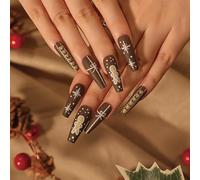 TRENTSNOOK Press On Nails Christmas Collection Long Fake Nails Acrylic Nails For Women Girls Party Nail Art Collection 24PCS(JP1907,Jelly glue)