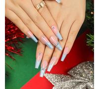 TRENTSNOOK Press On Nails Christmas Collection Long Fake Nails Acrylic Nails For Women Girls Party Nail Art Collection 24PCS(JP2679,Jelly glue)