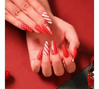 TRENTSNOOK Press On Nails Christmas Collection Long Fake Nails Acrylic Nails For Women Girls Party Nail Art Collection 24PCS(JP1889,Glue type)