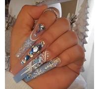 TRENTSNOOK Press On Nails Christmas Collection Long Fake Nails Acrylic Nails For Women Girls Party Nail Art Collection 24PCS(JP1908,Glue type)