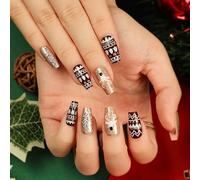 TRENTSNOOK Press On Nails Christmas Collection Long Fake Nails Acrylic Nails For Women Girls Party Nail Art Collection 24PCS(JP2688,Glue type)