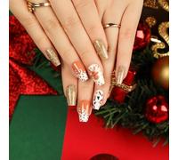 TRENTSNOOK Press On Nails Christmas Collection Long Fake Nails Acrylic Nails For Women Girls Party Nail Art Collection 24PCS(JP2690,Jelly glue)