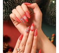 TRENTSNOOK Press On Nails Christmas Collection Long Fake Nails Acrylic Nails For Women Girls Party Nail Art Collection 24PCS(JP1912,Jelly glue)