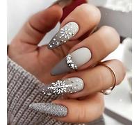 TRENTSNOOK Press On Nails Christmas Collection Long Fake Nails Acrylic Nails For Women Girls Party Nail Art Collection 24PCS(JP1906,Jelly glue)