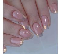 TRENTSNOOK Short Ballet Blush Nail Champagne French Press-On False Nails - Acrylic Press-On False Nails with Nail Glue, 12 Sizes - 24 Reusable False Nail Set